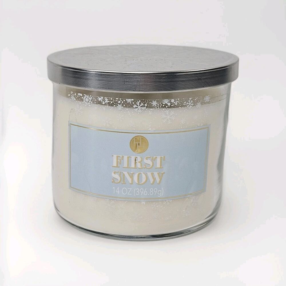 Huntington Home Soy Blend Candle - FIRST SNOW Scent - 3 Wick 14 oz 4" Round